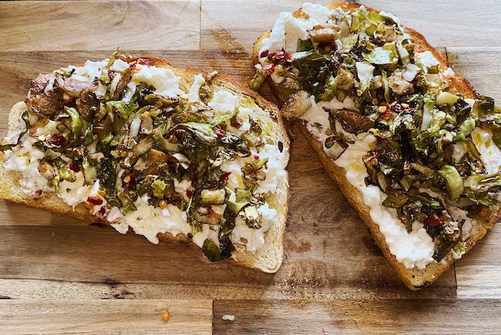 burrata and brussel sprouts toast